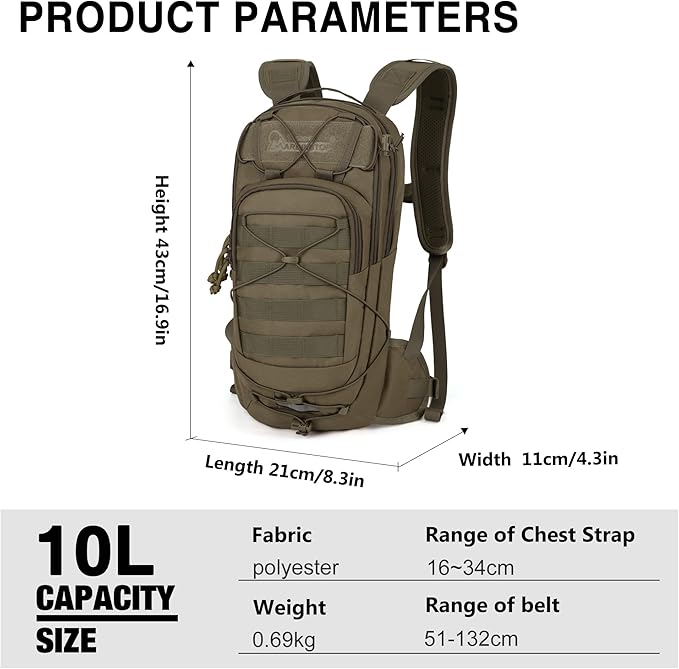 Mardingtop10L Small Tactical Molle Hydration Backpack,Cycling Backpack for Biking,Cycling and Running EDC Daypack