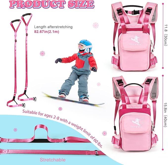 Anewkle Children’s Ski Harness Trainer Snowboard Anti-fall Traction Belt Beginner Ski Auxiliary Bag with Safety Belt Kid’s Ski Backpack with Speed Control Harness