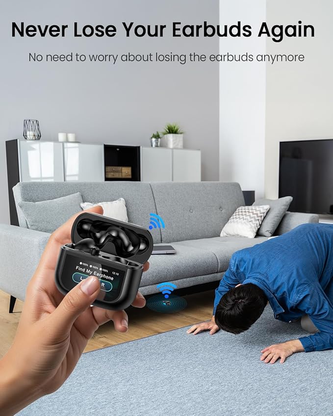 ZIUTY Wireless Earbuds Bluetooth Headphones, ANC/ENC Noise Cancelling, Ear Buds with Multifuntional Touch Screen, 40H Stereo Sound for Sports, IPX7 Clear Calls, 5 EQ for iOS Android (Jet Black)