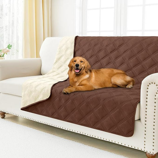 Smiry Waterproof Dog Bed Cover Blanket 52x82, Soft Reversible Pet Blanket, Washable Leakproof Cats Dogs Couch Cover for Sofa, Couch, Furniture, Lattice, Brown/Beige