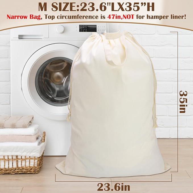 Canvas Laundry Bag with Handles & Drawstring 23.6"x35", Hanging Dirty Clothes Travel Bag, Heavy Duty Washable Laundry Sack (NOT Hamper Liner) - 2 Pack