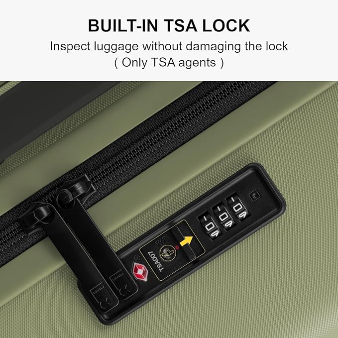 LEVEL8 Carry on Luggage Airline Approved, Small Carry on Suitcases with Wheels, Lightweight Hardside Textured Luggage for Travel, Tsa Approved, 20-Inch, Pickle Green