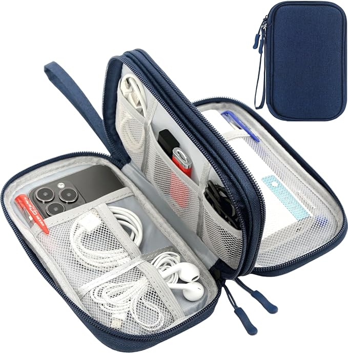 Electronic Organizer, Travel Cable Organizer Bag Pouch Electronic Accessories Carry Case Waterproof Electronic Bag for Cable, Cord, Charger, Phone, Power Bank, Earphone (Navy Blue, Medium)
