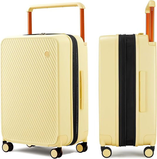 mixi Large Capacity Expandable Luggage Suitcases With Spinner Wheels,Upgrade Wide Handle PC Hardshell Rolling Travel Suitcase with TSA Lock, Checked-Medium 24-Inch, Lark Yellow