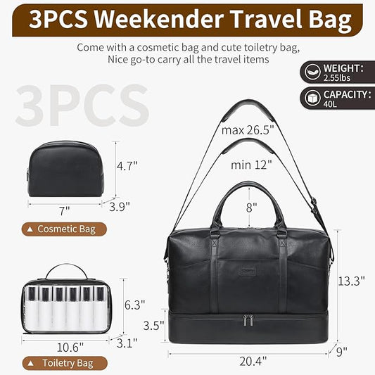 Weekender Bag, Large Travel Duffel Bag for Women, Carry on Overnight Bag with Shoe Compartment and Toiletry Bags