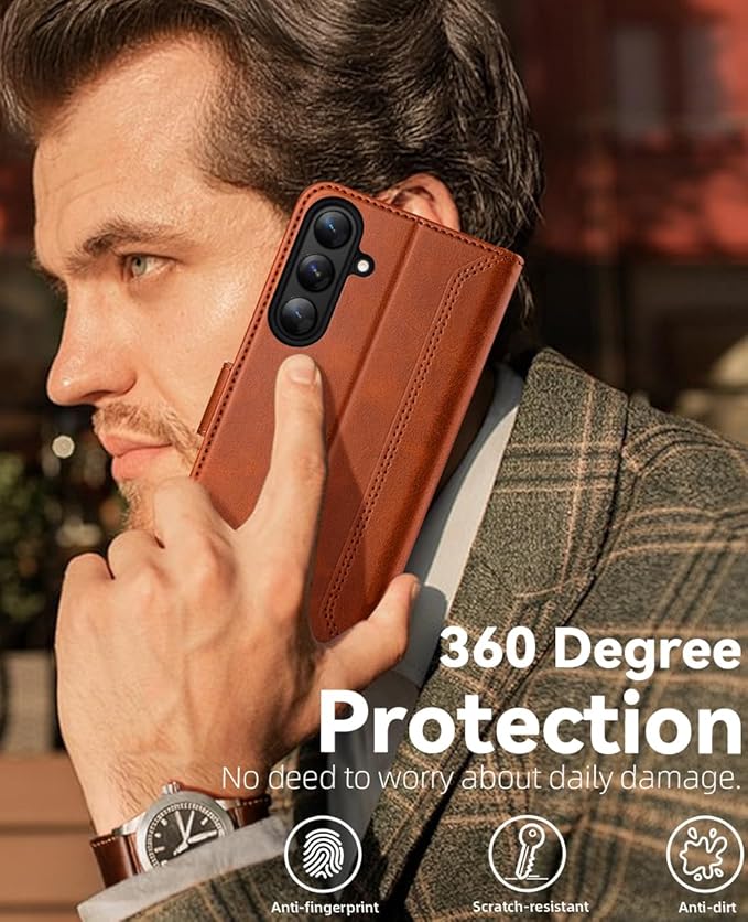 OCASE Compatible with Galaxy S25 Wallet Case, PU Leather Flip Folio Case with Card Holders RFID Blocking Kickstand [Shockproof TPU Inner Shell] Protective Phone Cover 6.2 Inch 2025, Retro Brown