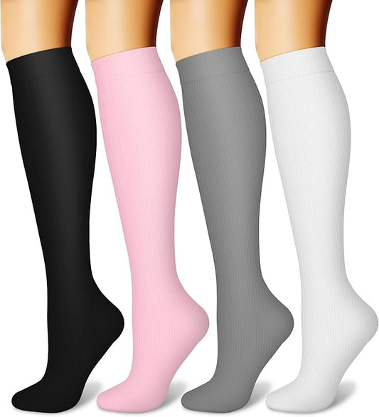 CHARMKING Compression Socks for Women and Men Circulation 4 Pairs 15-20 mmHg Best Support for Athletic Running Cycling