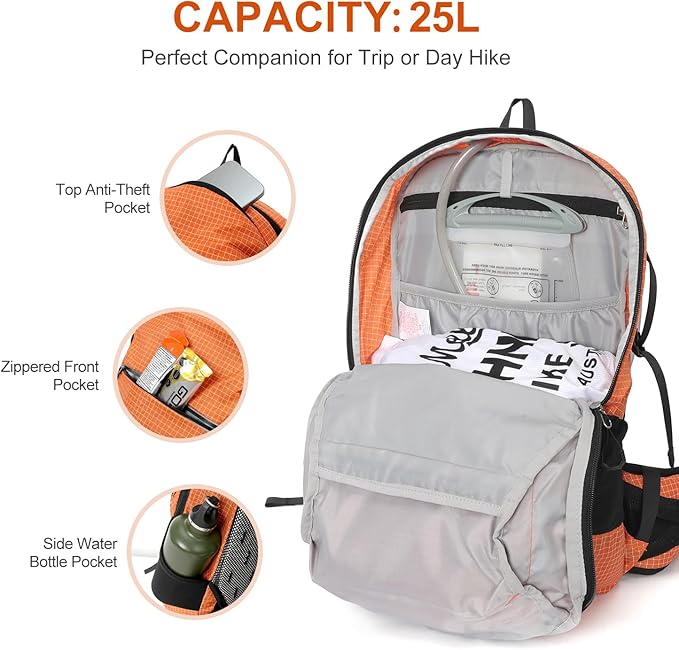 Hydration Backpack, 25L Hiking Backpack with 3L Water Bladder and Rain Cover, Hiking Water Backpack Men Women Lightweight Hydration Pack for Hiking, Cycling, Climbing, Camping