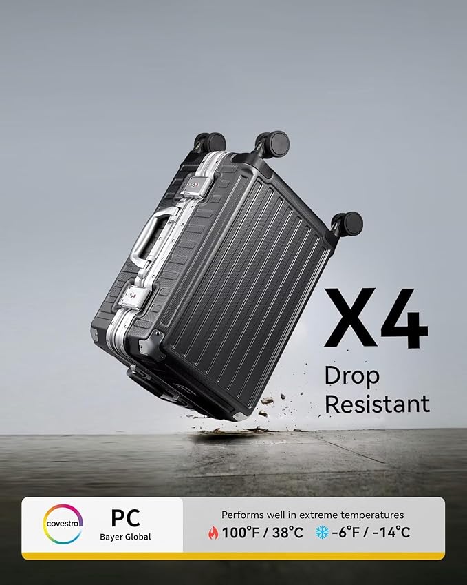 LUGGEX Carry On Luggage with Spinner Wheels, 20 Inch Aluminum Frame Zipperless Polycarbonate Hard Shell Suitcase, Charcoal Metallic