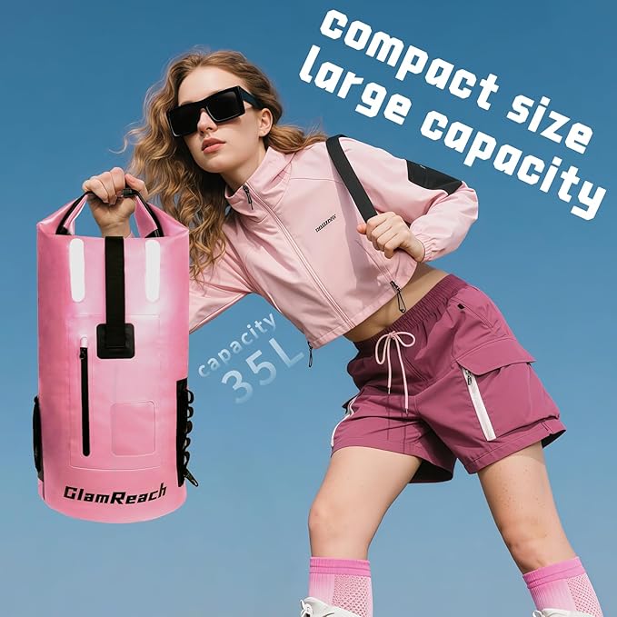 35L Dry Bag, Heavy Duty waterproof backpack for Women, wear-resistant material for kayaking, Hiking, Travel, Camping essentials, Survival & Beach with 2L dry bag