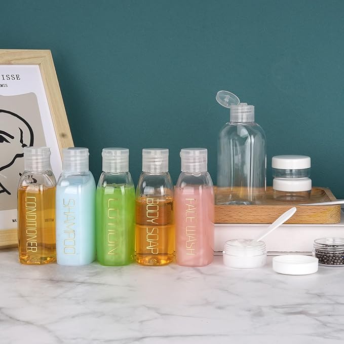 Cosywell Travel Bottles for Toiletries 10PCS Travel Shampoo and Conditioner Bottles TSA Approved Travel Size Containers Leakproof Plastic Cream Jars Refillable Cream Lotion Travel Essential Toiletrie
