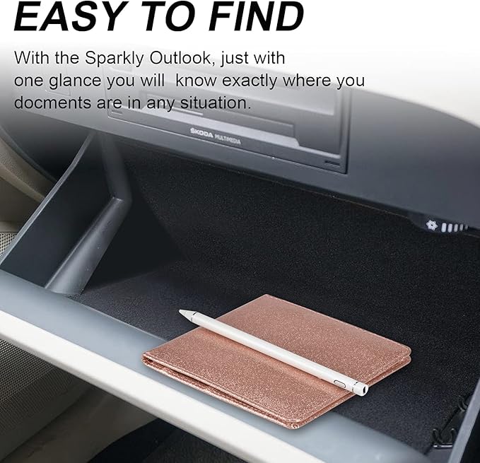 Cacturism Car Registration and Insurance Holder, Vehicle Glove Box Car Organizer Men Women Wallet Accessories Case for Cards, Essential Document, Driver License, Bling Rose Gold