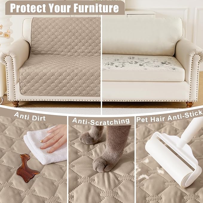 Smiry Waterproof Dog Bed Cover Blanket, Soft Reversible Pet Blanket, Washable Leakproof Cats Dogs Couch Cover for Sofa, Couch, Furniture, Plaid (40x50 Inch, Taupe/Beige)