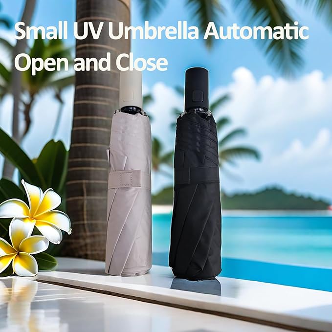 BAODINI Small UV Protection Travel Umbrella Compact for Rain and Sun UPF 50+ Windproof Portable 42 inch Umbrella for Women and Men