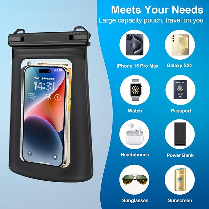 Waterproof Phone Pouch for Phone, Floating Large Capacity Dry Bag Stores Sunscreen, Sunglasses, Waterproof Bag for Beach, Swimming, Kayaking for iPhone 16 15 14 11 Pro Max & Galaxy S24 S21