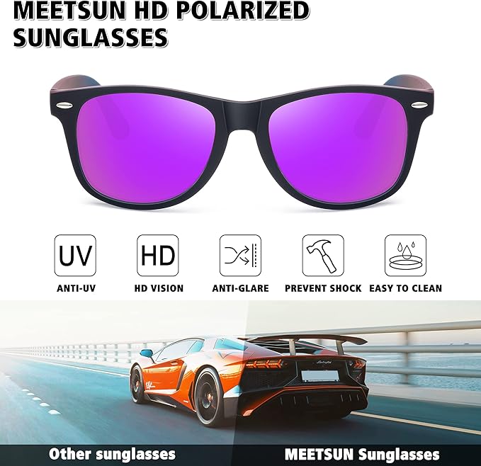 MEETSUN Polarized Sunglasses for Women Men Classic Retro Trendy Driving Sun Glasses UV400 Protection (3 Pack)