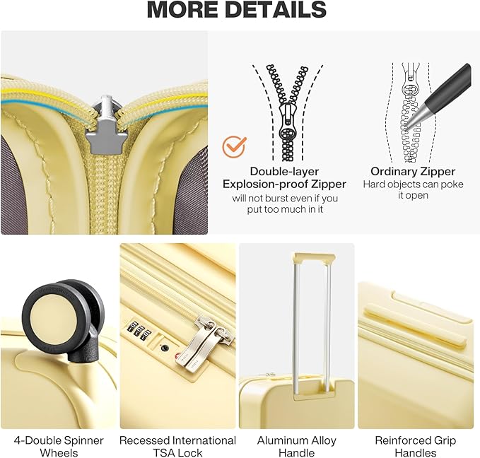 mixi 26 Inch Large Expandable Checked Luggage Suitcases with Spinner Wheels, Hardside Rolling Travel Suitcase PC with TSA Lock & Cover, Lark Yellow