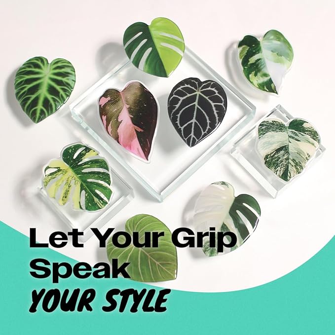 OnTheGrip Cute Acrylic Tropical Leaf Design Collapsible Expandible Mobile Phone Grip Stand Holder for Smartphone Tablet Cell Phone Accessory (Yellow Monstera)