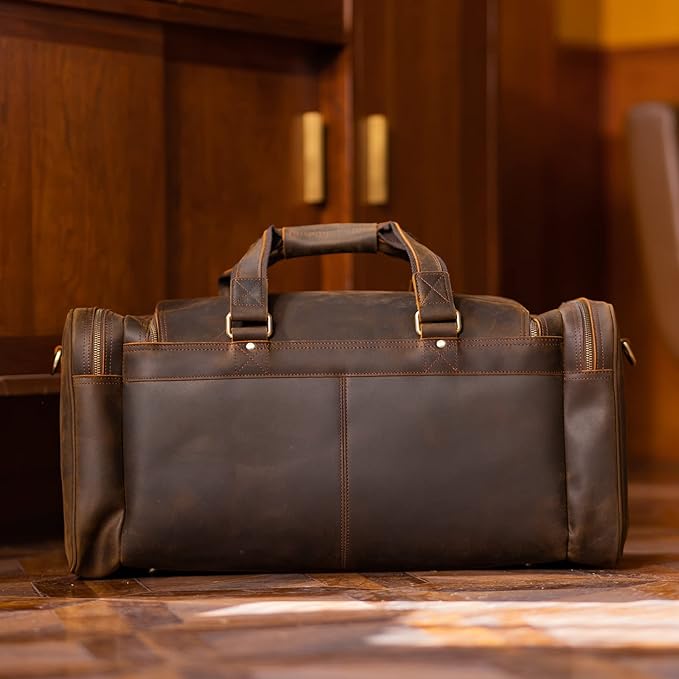 Polare 23" Leather Duffel Weekender Travel Bag For Men With Full Grain Cowhide Leather 42L