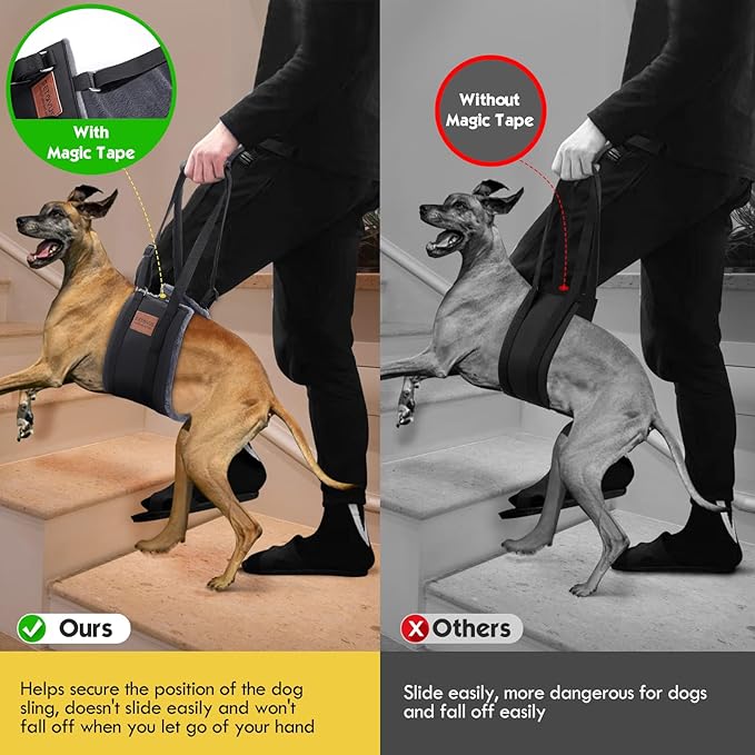 S-ETOVUS Dog Sling for Large Dogs Hind Leg Support, Magic Tape Dog Lift Harness, Soft Dog Support Harness for Back Legs, Hip Support Harness to Help Senior, Injured, Disabled and After ACL Surgery