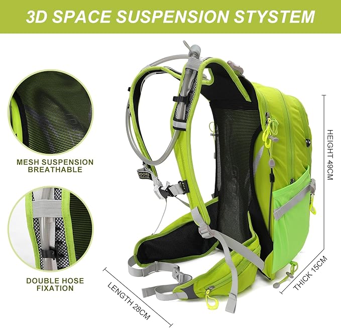 Hydration Pack,20L Hydration Backpack, Hiking Internal Frame Backpacks with 2L Hydration Water Bladder and Rain Cover, for Cycling,camping, hunting,Ski, Snow for Men, Women (light green)