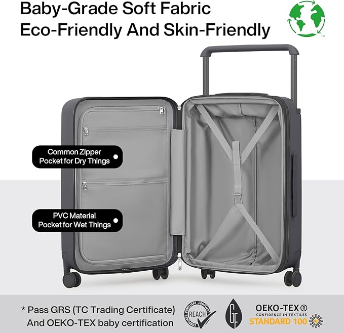 mixi Large Capacity Expandable Carry On Luggage Airline Approved 20'' Lightweight Luggage Wide Handle PC Hardshell Suitcases with Spinner Wheels & TSA Lock, Rock Gray