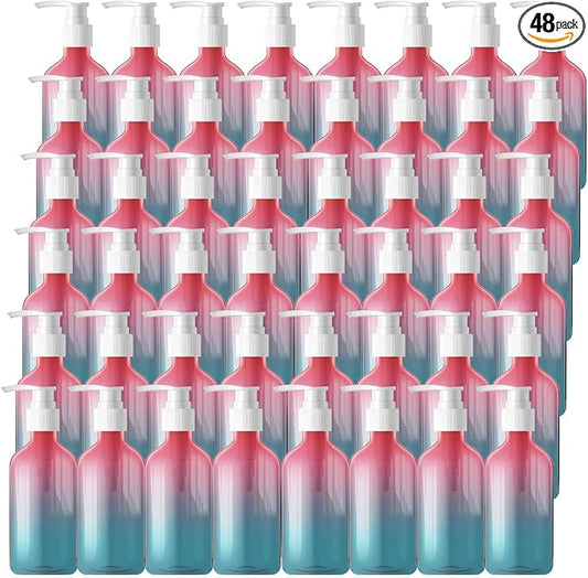 48 Pieces Empty Clear Gradient Color Pump Bottle, 8.4 oz Refillable Plastic Dispenser Bottles with Pump, Travel Lotion Container for Shampoo Hand Body Soap Oil Massage Moisturizer Face Cream Liquid