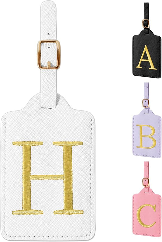Personalized Initial Luggage Tags for Suitcase TSA Approved, White Leather Cute Luggage Tag with Privacy Cover Name Card, Embroidered Custom Luggage Tags Travel Baggage Tags Gifts for Women Kids(H)