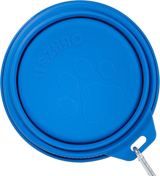 Li&Zhao Collapsible Dog Bowls - Silicone Travel Dog Bowl with Cover Lids Portable Expandable Pet Bowls Portable Water Bow for Cats Feeding Traveling Camping Hiking Walking(Blue)