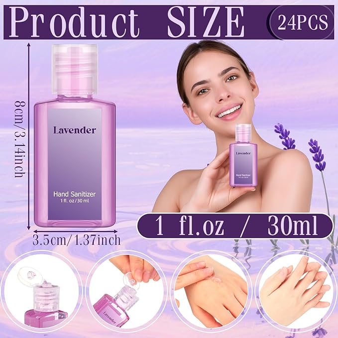 Frienda 24 Pcs Hand Sanitizer Bulk Lavender Gel Scented Hand Sanitizer Travel Size for Christmas Stocking Stuffers Women Men Teacher Nurse Employee Coworker Office Gifts Homeless Care Package Supplies