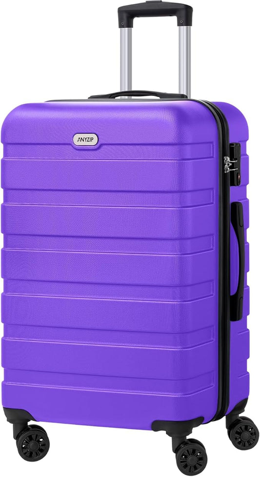 AnyZip Luggage PC ABS Hardside Lightweight Suitcase with 4 Universal Wheels TSA Lock Checked-Medium 24 Inch Violet Purple