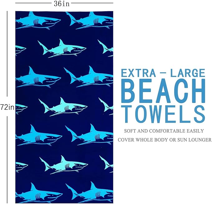 Genovega 2 Packs Oversized Beach Towel Set 36 x 72 in Large Big Pool Camping Swim Clearance Soft Towels Travel Essentials Accessories Must Haves Vacation Adult Necessities Gifts Seashells Clownfish