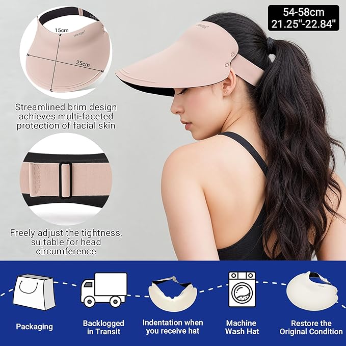 Sukeen Wide Brim Sun Visor Hat for Women Men,UPF50+ Seamless Sun Hats Foldable Ponytail Beach Hats for Daily Outdoor Sport
