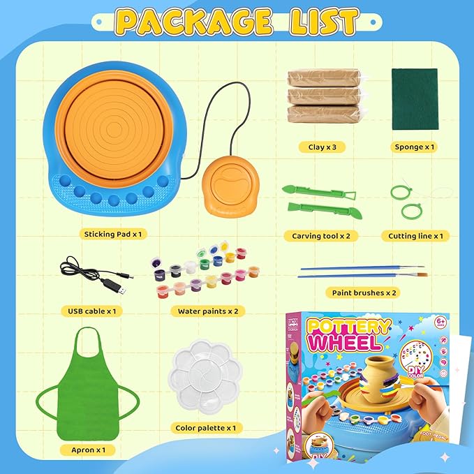 Weilim Pottery Wheel for Kids Complete DIY Pottery Painting Kit for Ages 8-12 Beginners with 4 Air-Dry Clay Packs and Tools, Arts Supplies Toys Birthday Gift for Boys Girls 6+ Years Old (Blue)