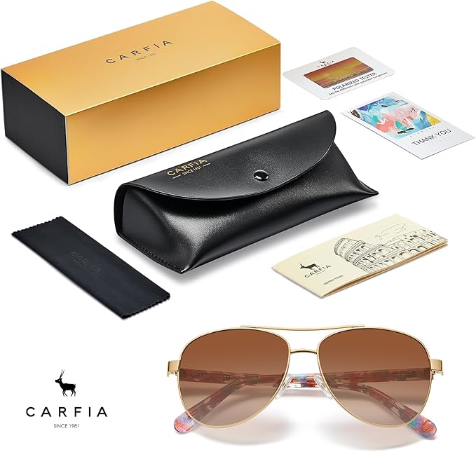 CARFIA Retro Trendy Pilot Sunglasses for Women Polarized UV Protection, Lightweight Outdoor Driving Lady Sunnies Metal Frame