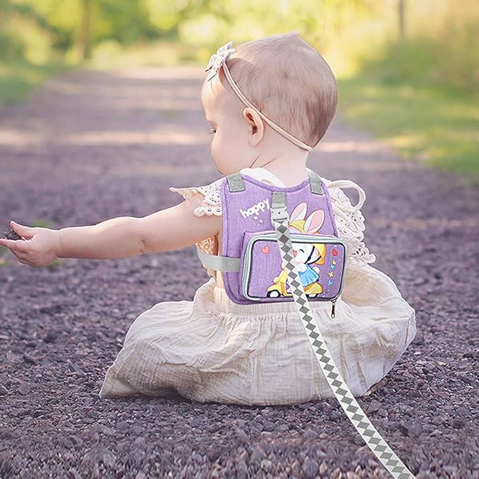Accmor Toddler Harness Backpack Leash, Collapsible Kids Harness + Anti Lost Wrist Link, Cute Rabbit Child Leash for Outdoor Travel, Portable Baby Walking Harness Protector Wristband Strap for Girls