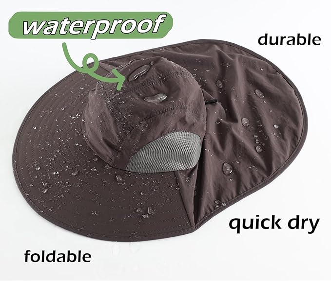 LLmoway Wide Brim Sun Hat with Neck Flap for Men Women Summer Outdoor UV Protection Breathable Fishing Hats with Strap