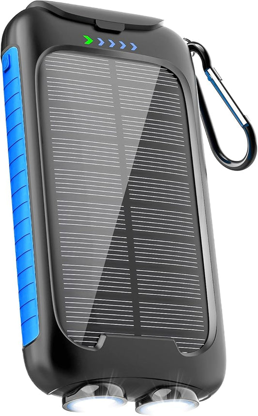 Portable Charger, 20000mAh Solar Power Bank 5V/2.4A Fast Charging with Type-C and Dual USB-A Ports Compatible with iPhone, Samsung, IPX5 Waterproof, Bright Flashlight for Camping, Hiking, Outdoor
