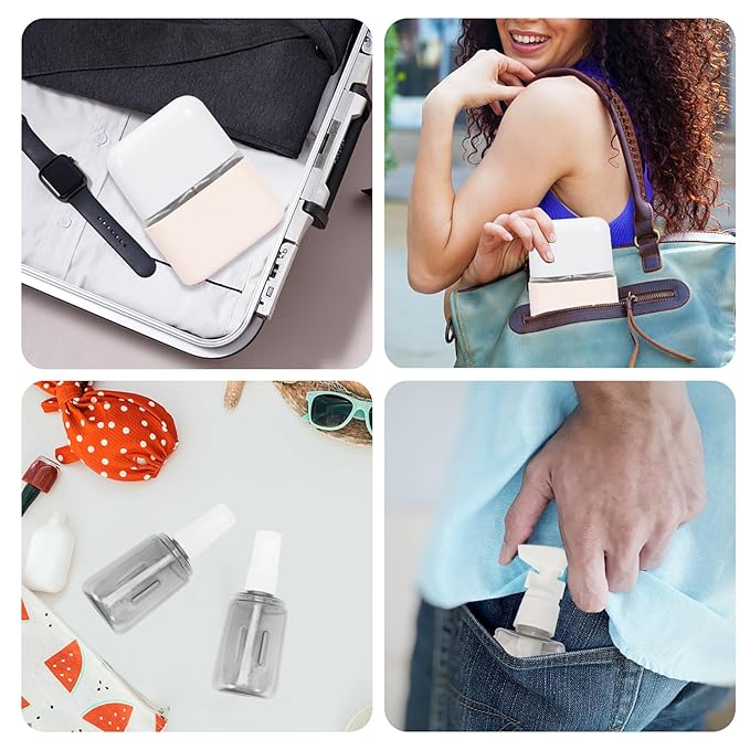 Songaa Travel Bottles Leak Proof, 2 in 1 Travel Containers for Toiletries, Refillable Plastic Bottles with Lid, Travel Accessories Shampoo Conditioner Bottles Beige