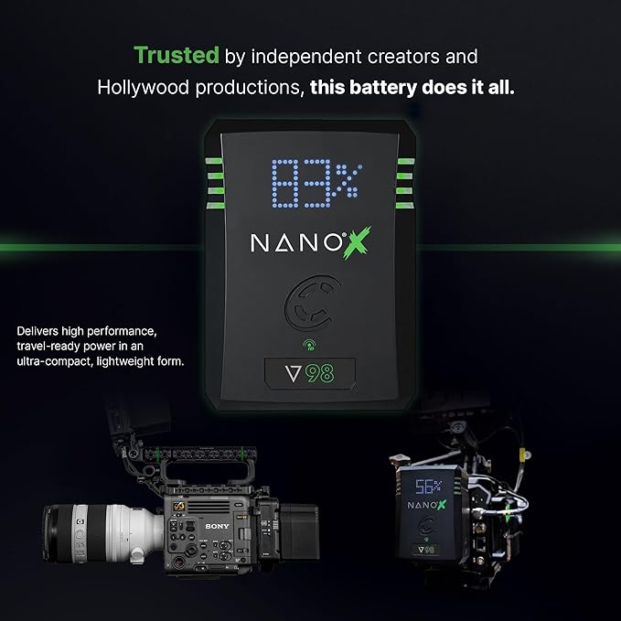 Core SWX NANO-V98X 98Wh Micro V-Mount Battery – Compact Lithium-Ion Pack with USB-C PD Input/Output, USB-A, P-Tap, 10A Load, 3.9hr Runtime (25W), for Cameras & Production Gear