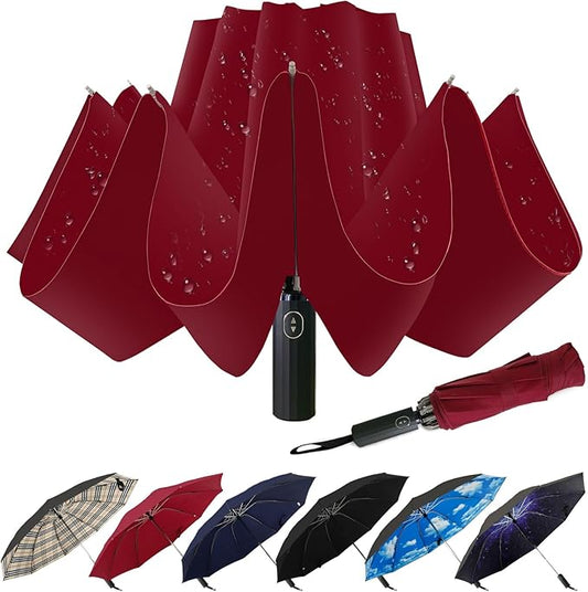 LLanxiry Compact Travel Umbrella, 44" Canopy, Automatic Open/Close Windproof Umbrella, 210T Pongee, 8-Rib Fiberglass, Travel Size Mini, Portable Rain/Sun Umbrellas UPF 50+ with Cover