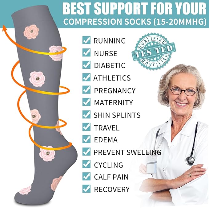 Laite Hebe Compression Socks for Women & Men Circulation(6 pairs)-Graduated Supports Socks for Running, Athletic Sports