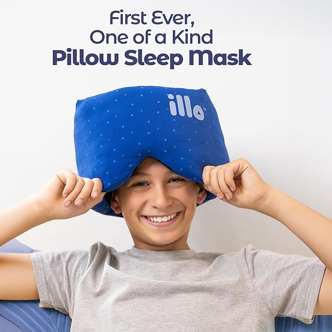 illo Wearable Pillow Sleep Mask | Soft Mulberry Silk Blackout Sleeping & Napping Eye Mask | Best for Home Bed, Work, Camping, Airplane, Side Sleeper | Reversible as Travel Neck Pillow | Women & Men