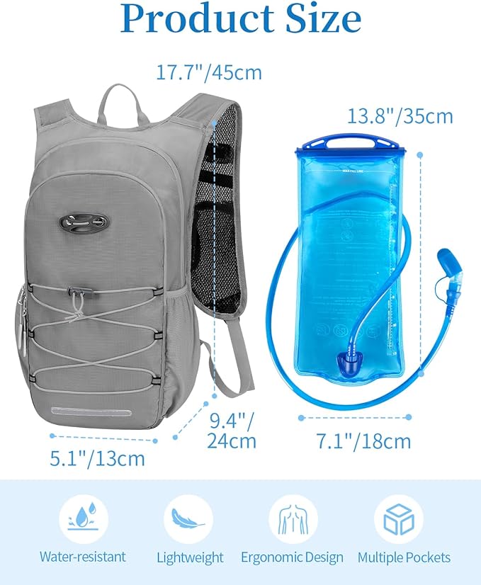 Hydration Backpack with 2L Water Bladder, Hiking Water Backpack for Men Women with Phone Pocket and Helmet Holder