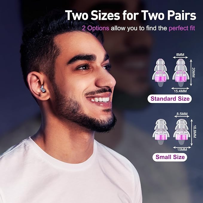 High Fidelity Concert Ear Plugs, Noise Cancelling Silicone Ear Plugs 2 Pairs Great for Concerts Loud Music, Musicians, Motorcycles, Airplanes, Raves, Hearing Protection -23 dB