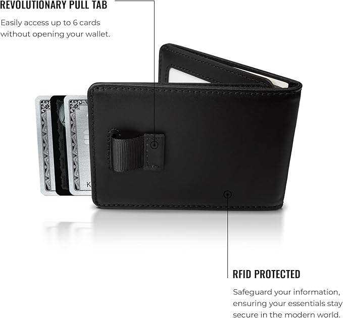 Kings Loot Wallet for Men | Customized Minimalist Slim RFID Blocking Leather Design with Cash Pocket & Card Pull Strap | Holds 1-15 Cards | Stylish & Durable Wallets