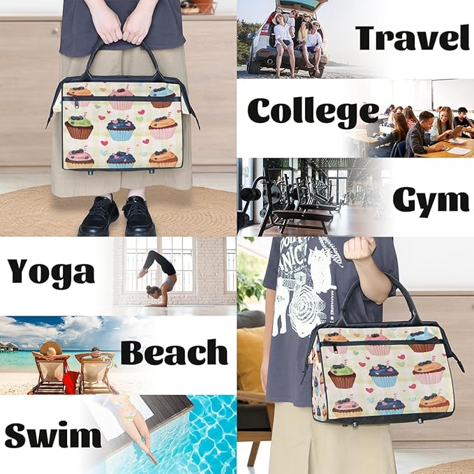 Large Travel Duffle Bag for Women Men,Waterproof Weekender Overnight Bag Carry on Tote Bags for Gym Sport Business Trip,Cute Sweets Dessert Duffel Bags