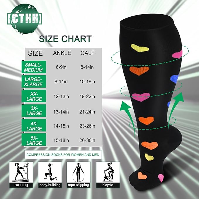 3 Pack Plus Size Compression Socks for Women & Men, Extra Wide Calf Knee High Stockings for Circulation Support