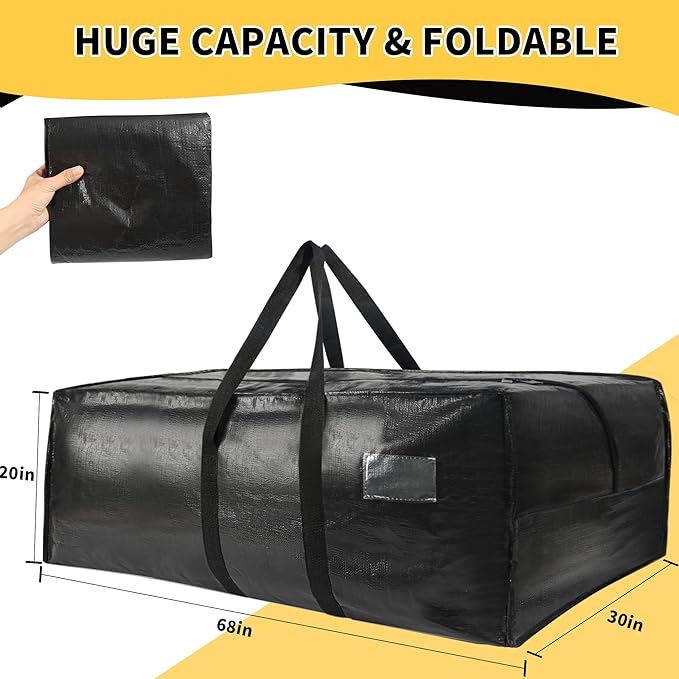 Heavy Duty Extra Large Moving Bags,176 Gallon Jumbo Packing Bags,Huge Moving Storage Bags with Strong Zippers & Carrying Handles,Reusable Big Moving Storage Bags for College Dorm Travel 2Pack