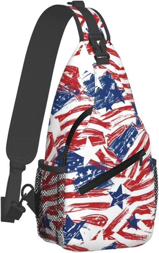 GJXFLSY American Flag Print Sling Backpack Crossbody Bag Casual Chest Bags Travel Hiking Daypack Shoulder Bag for Women Men